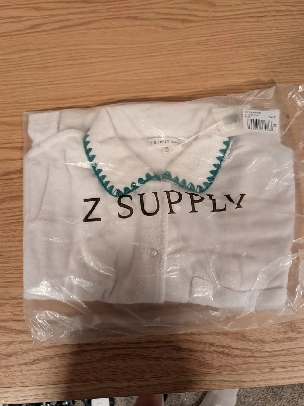 Z Supply Women's Mike's Terry Lounge Shirt with Teal Scallop Collar And Sleeves